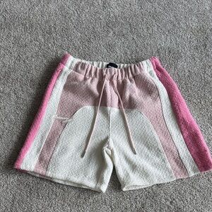 Colorblock Terry Athletic Shorts in Pink & White